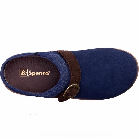 Navy Blue Suede Mules with Brown Strap - Picture 2 of 6